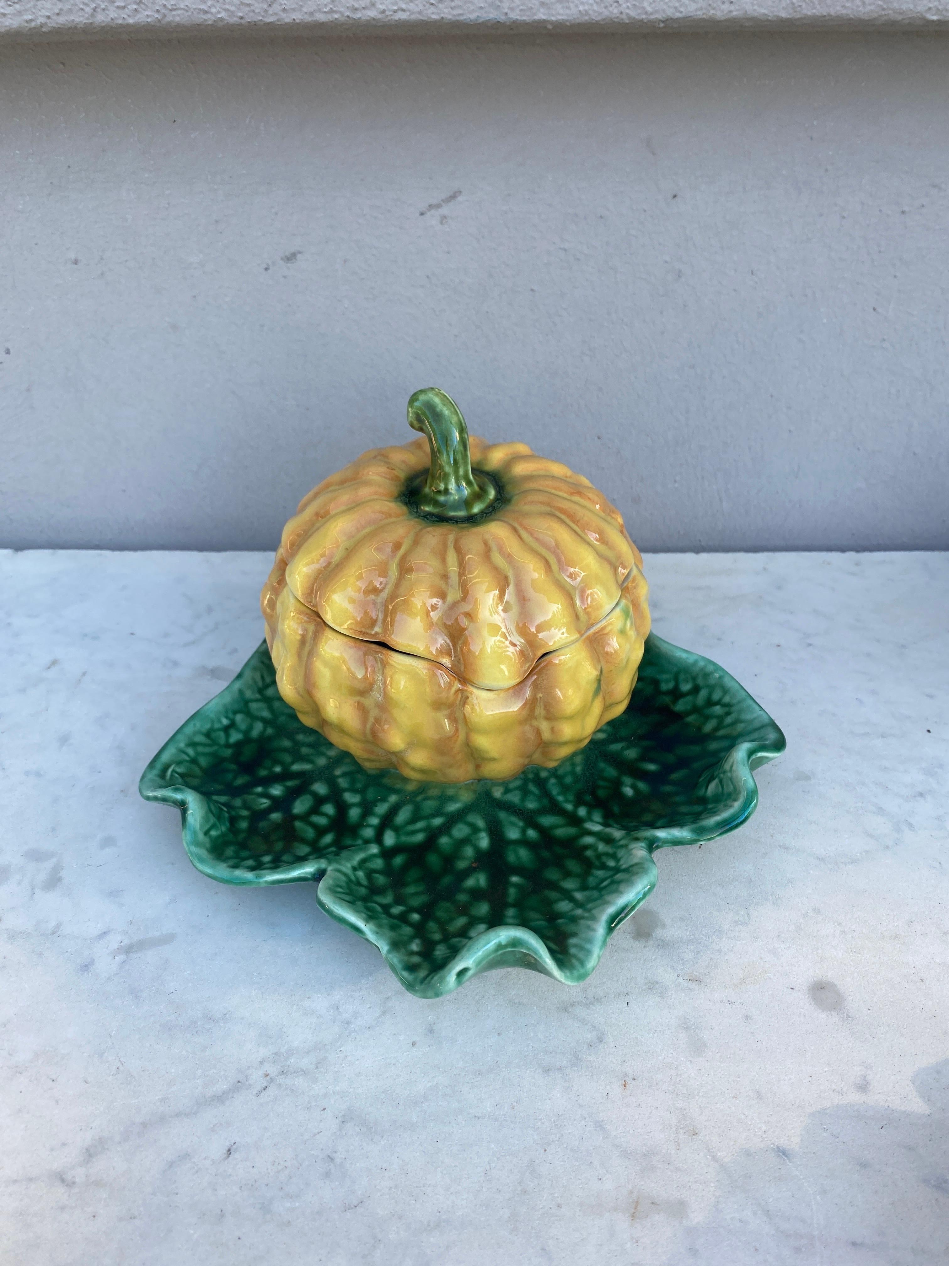 Ceramic Majolica Pumpkin Tureen Sarreguemines, circa 1930 For Sale