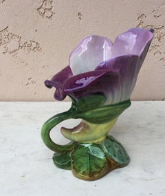 Majolica Purple Flowers Vase Jerome Massier Fils Vallauris, circa 1890