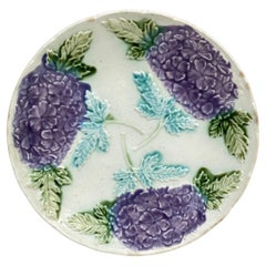 Antique Majolica Purple Hydrangea Plate Onnaing, circa 1900