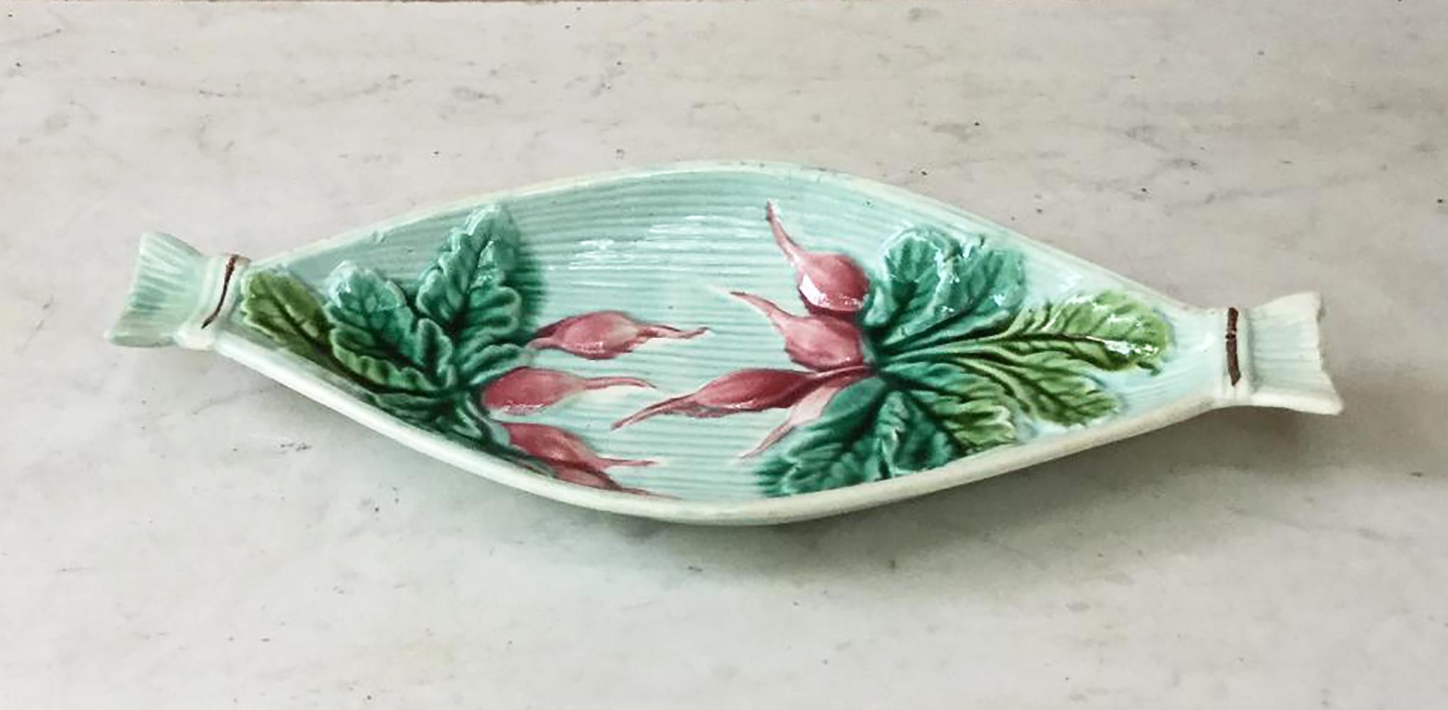 Country Majolica Radish Dish Salins, circa 1880