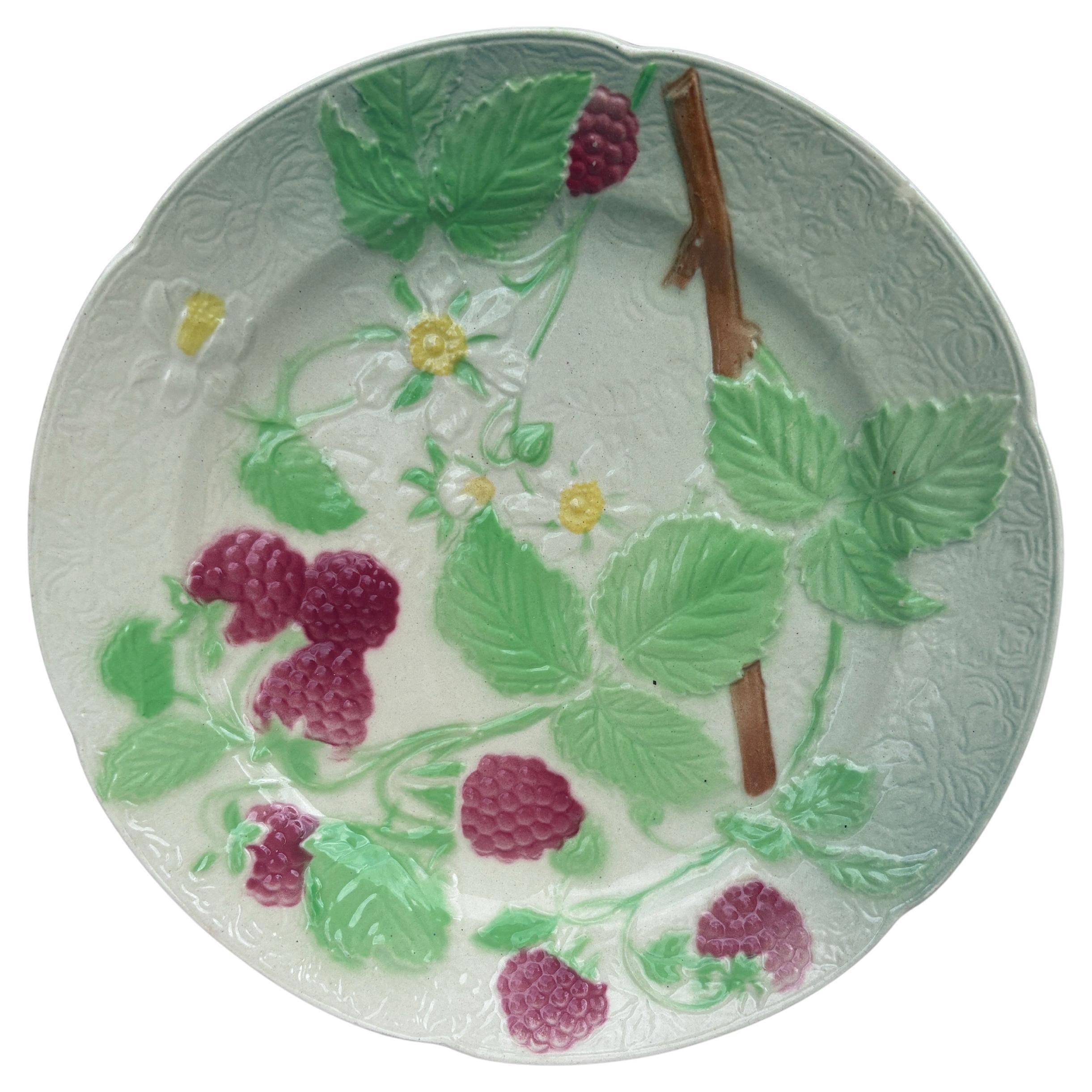 Majolica Raspberries Plate Keller & Guerin Saint Clement