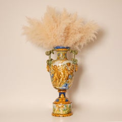 Majolica Renaissance Vase Serpentine Handles Bacchus Italy 19th Century Revival
