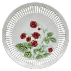 Majolica Reticulated Plate Raspberries Sarreguemines Circa 1900