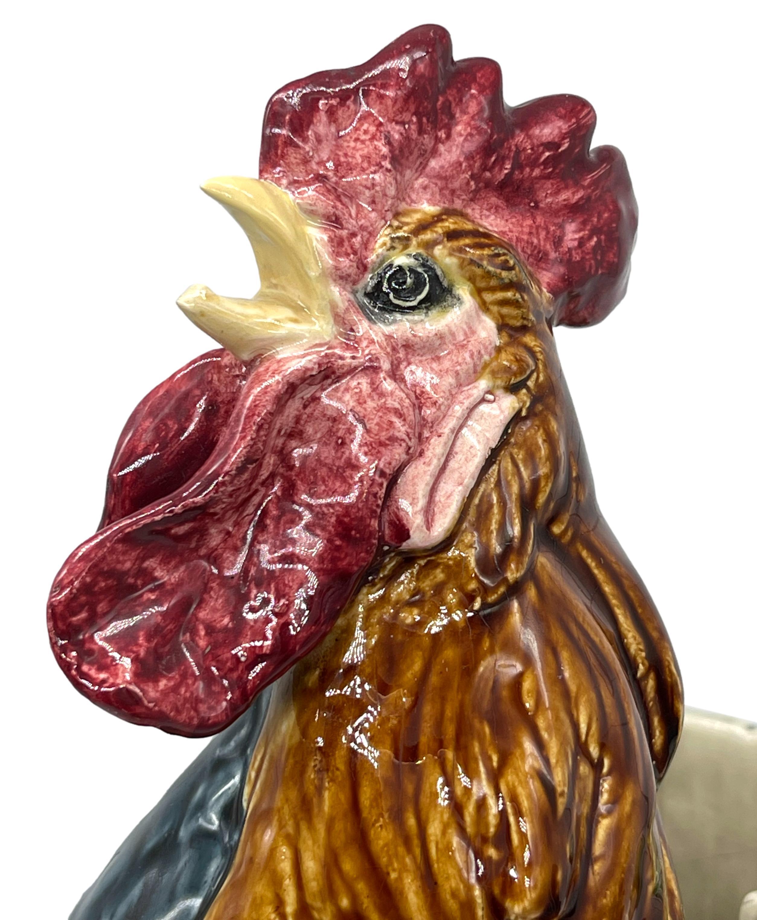 Majolica Rooster Large Spill Vase Signed Louis Carrier-Belleuse, French, ca 1890 For Sale 2