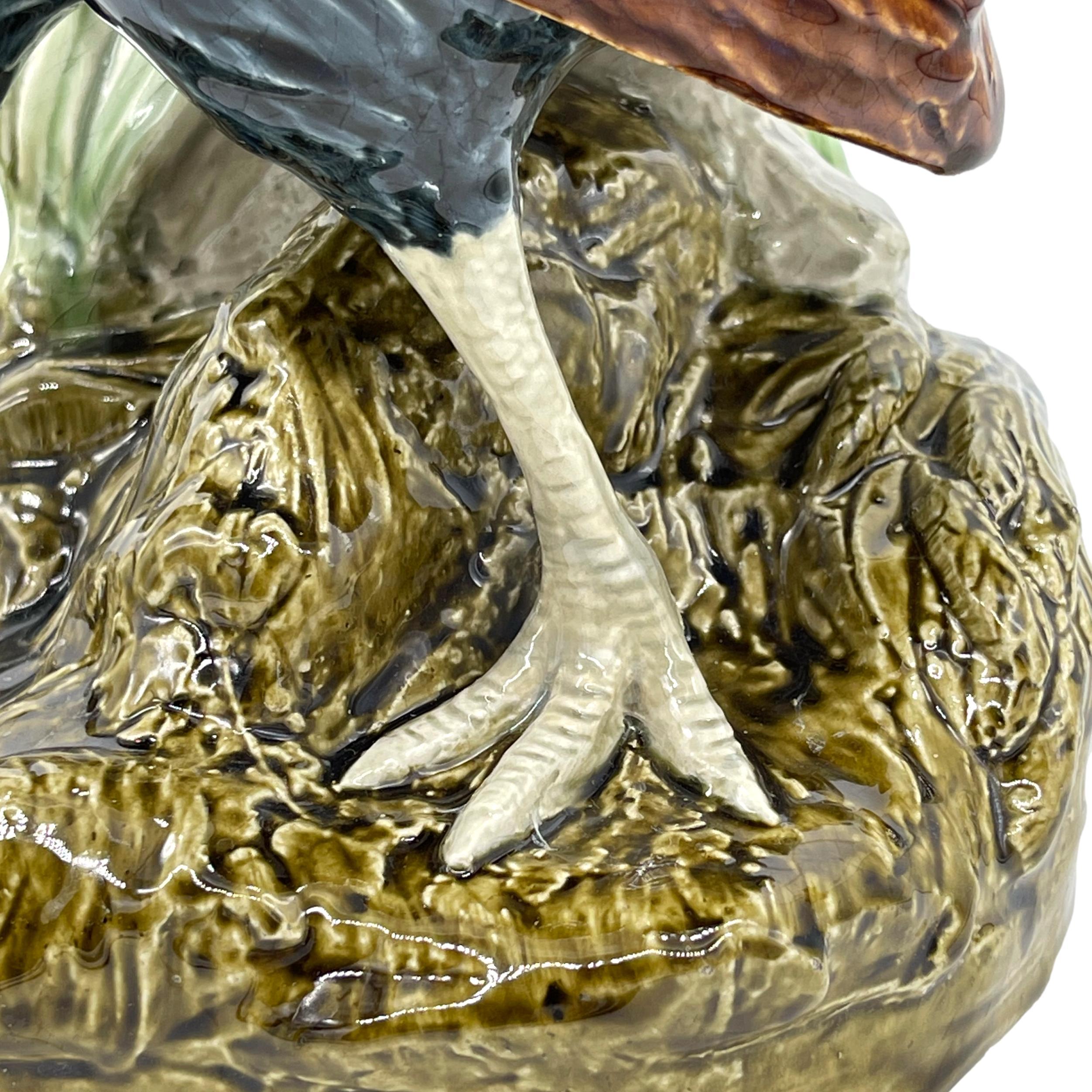 Majolica Rooster Large Spill Vase Signed Louis Carrier-Belleuse, French, ca 1890 For Sale 9