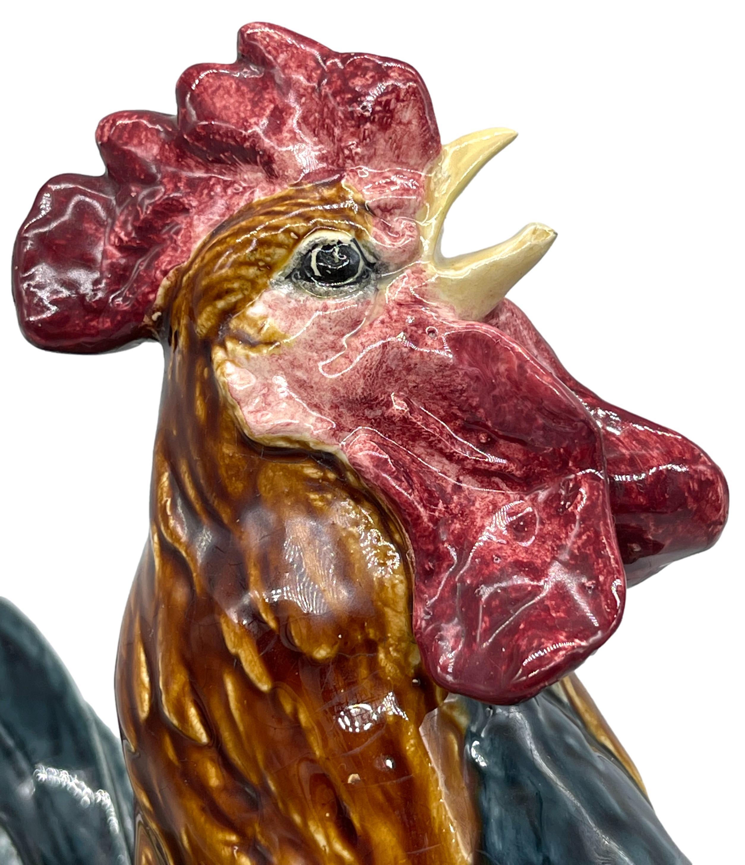 Majolica Rooster Large Spill Vase Signed Louis Carrier-Belleuse, French, ca 1890 For Sale 1