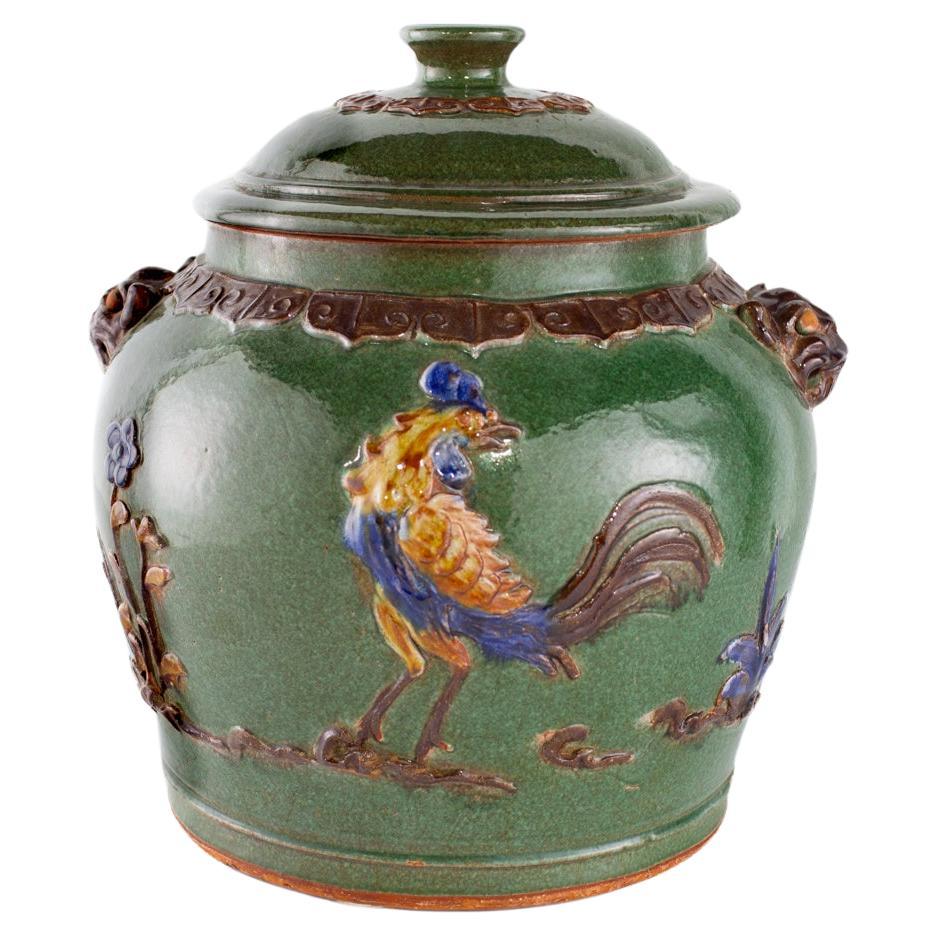 Jarra de Cerámica Pintada con Gallo Majolica