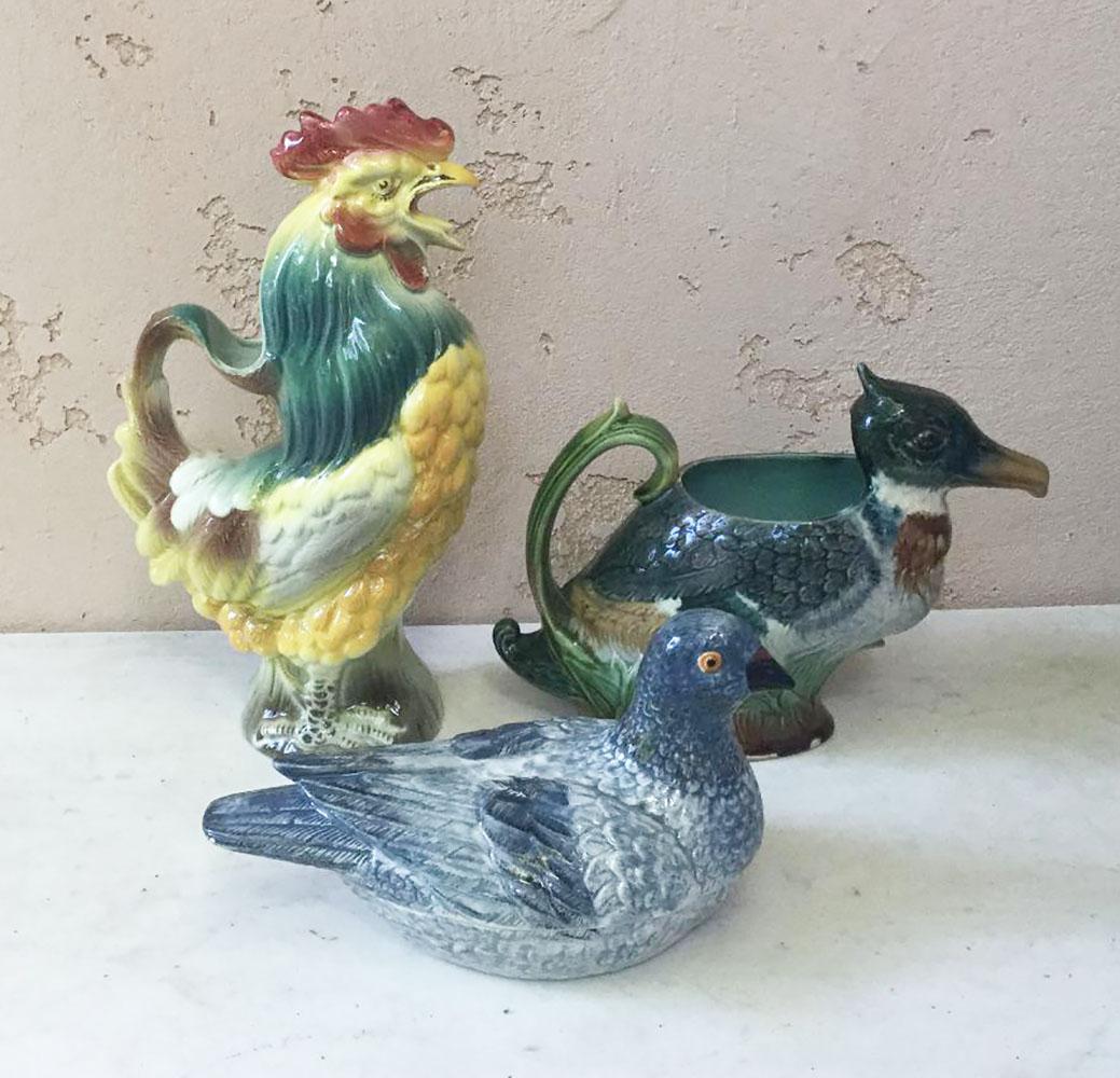 Ceramic Majolica Rooster Pitcher Keller and Guerin Saint Clement