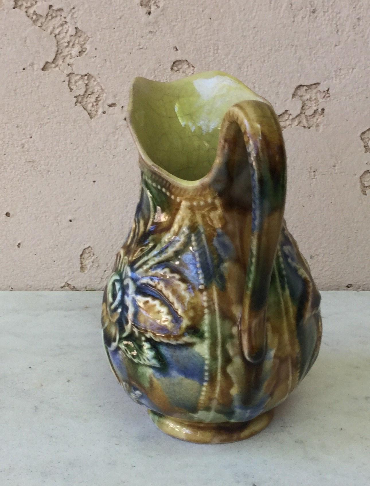 French Majolica Rose Pitcher, circa 1890 For Sale