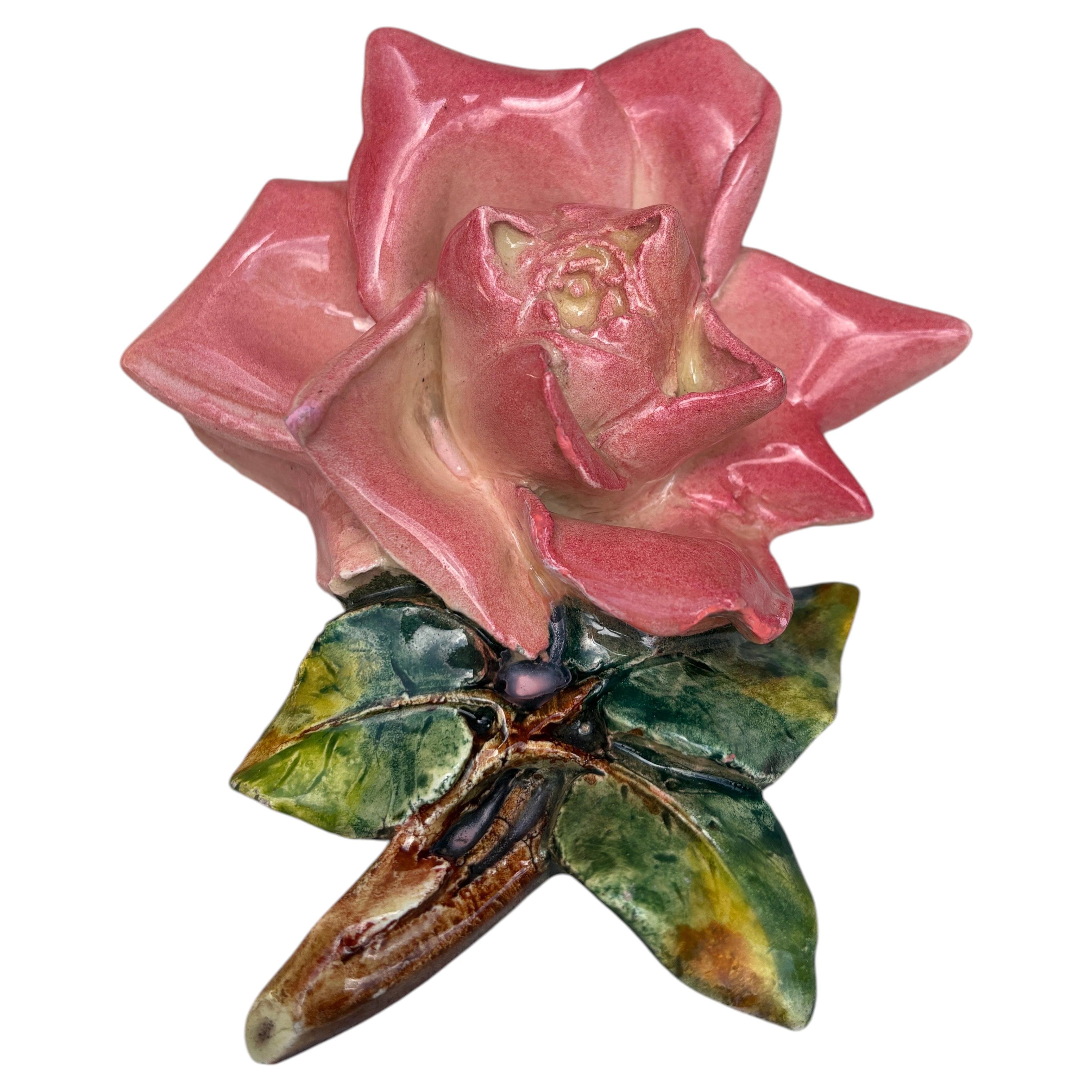 Majolica Rose Wall Pocket Delphin Massier, circa 1880 For Sale