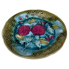 Majolica Roses Plate Wasmuel, circa 1890