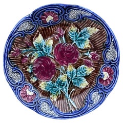 Majolica Roses Plate Wasmuel, circa 1890