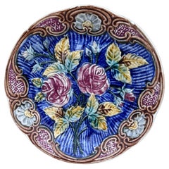 Majolica Roses Plate Wasmuel, circa 1890