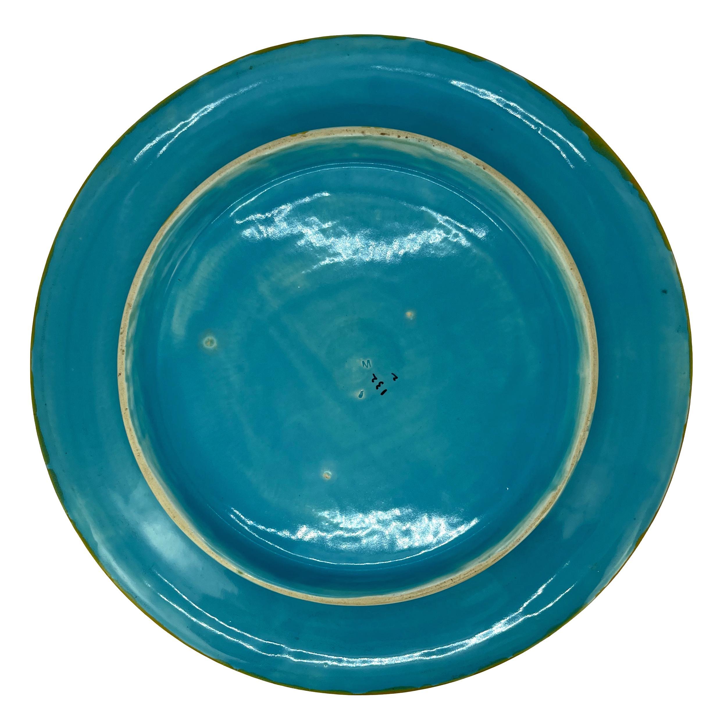 Majolica Round Bread Platter with Mottled Center and Wheat, English, circa 1875 For Sale 1