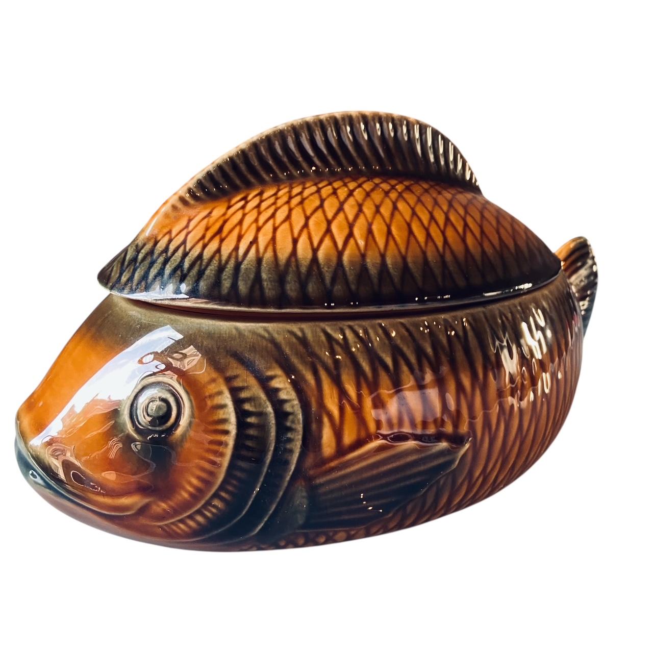 Majolica Sarreguemines Fish Service, 1950s, set of 3 In Good Condition For Sale In ASNIÈRES-SUR-SEINE, FR