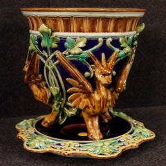 Vase en céramique peinte de Sarreguemines de style Art Nouveau Majolique