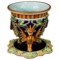 Majolica Sarreguemines Painted Ceramic French Art Nouveau Style Vase