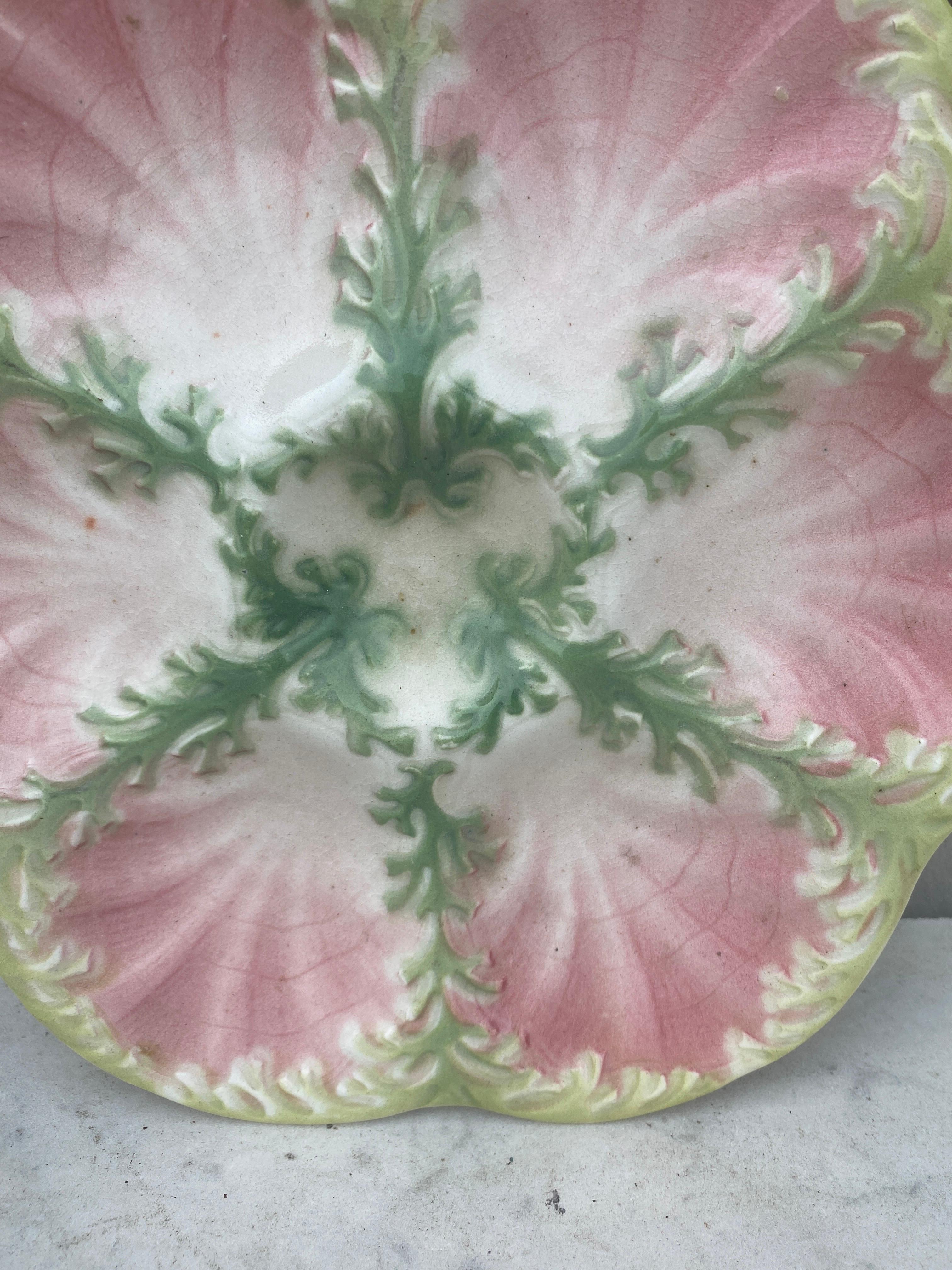 Aesthetic Movement Majolica Seaweeds Oyster Plate Keller and Guerin Saint Clement, circa 1890