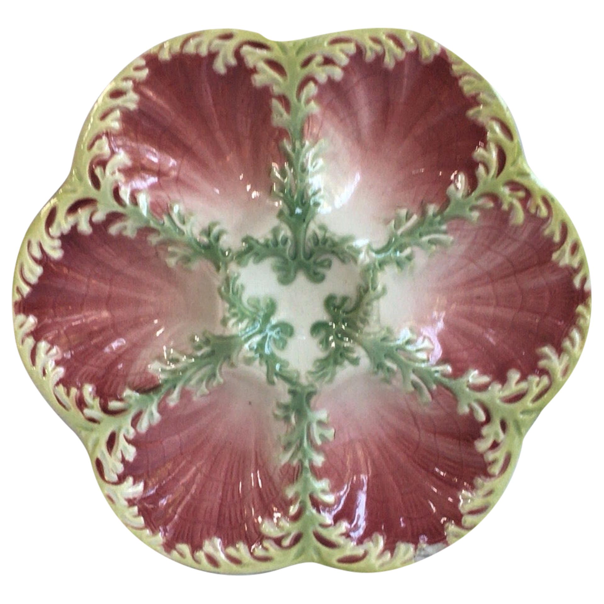 Majolica Seaweeds Oyster Plate Keller and Guerin Saint Clement, circa 1890