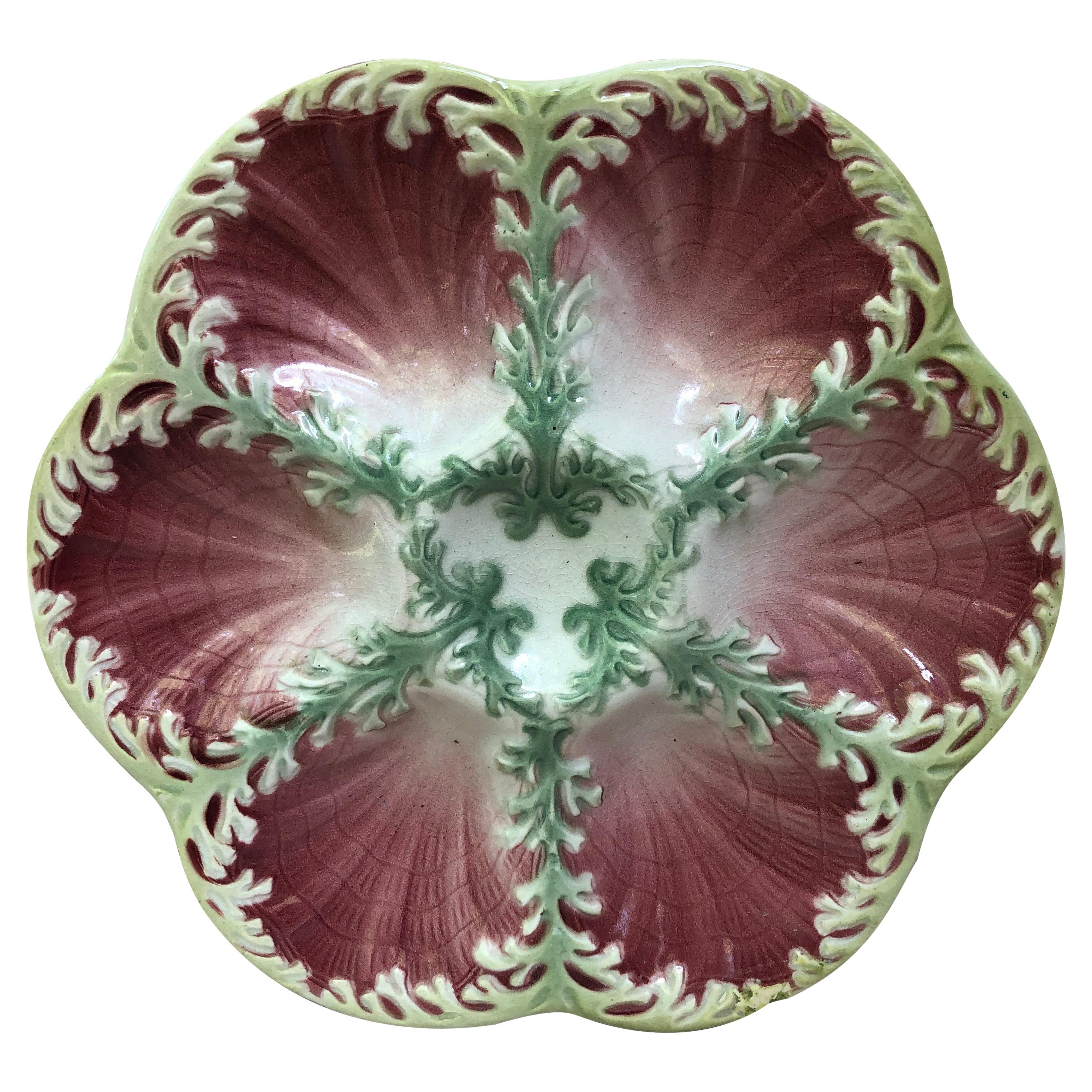 Majolica Seaweeds Oyster Plate Keller and Guerin Saint Clement, circa 1890