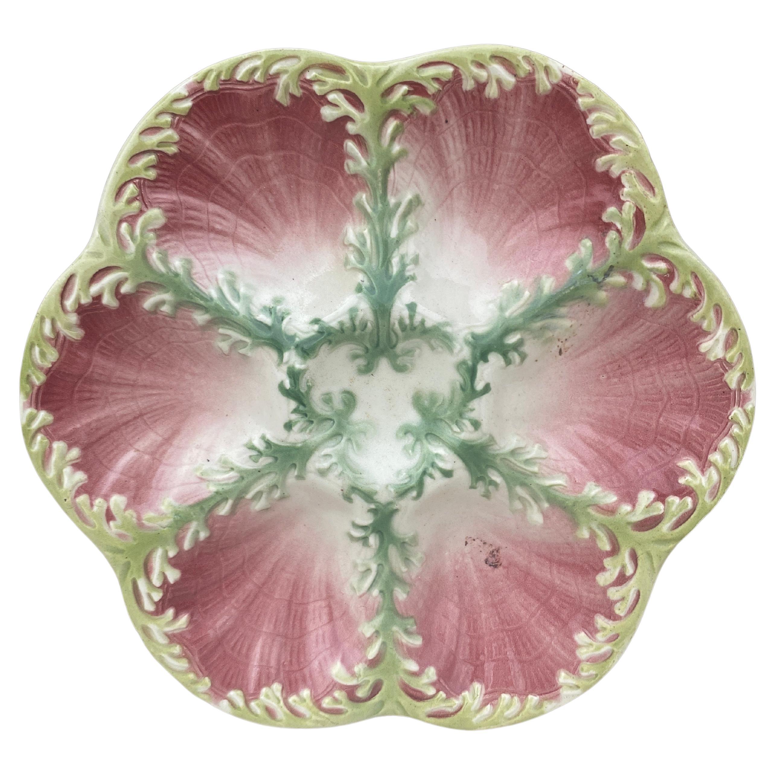 Majolica Seaweeds Oyster Plate Keller and Guerin Saint Clement, circa 1890 For Sale
