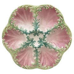 Antique Majolica Seaweeds Oyster Plate Keller and Guerin Saint Clement, circa 1890