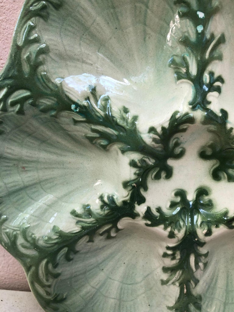 Art Nouveau Majolica Seaweeds Oyster Plate Keller et Guerin Saint Clement