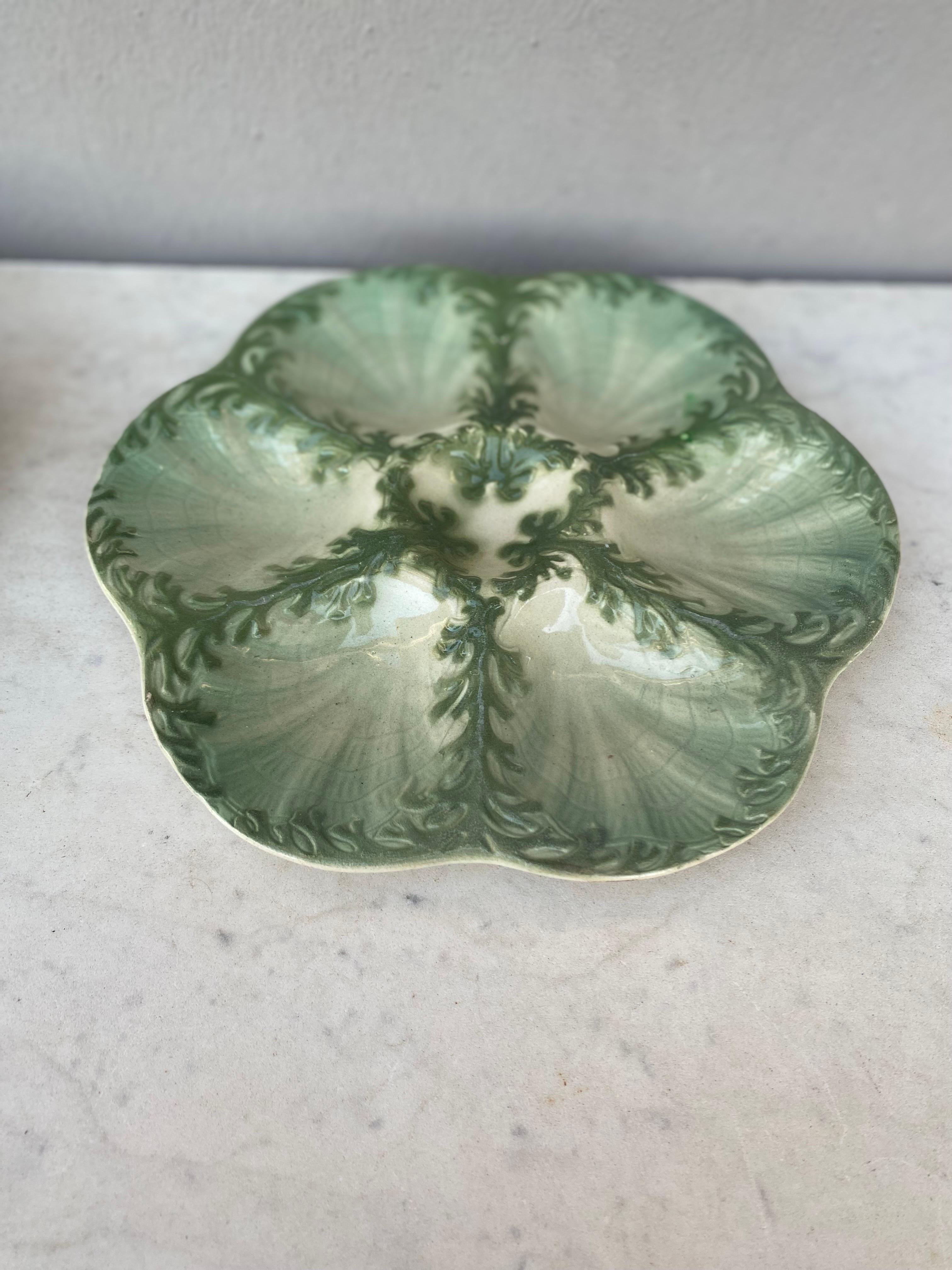 Art Nouveau Majolica Seaweeds Oyster Plate Keller et Guerin Saint Clement