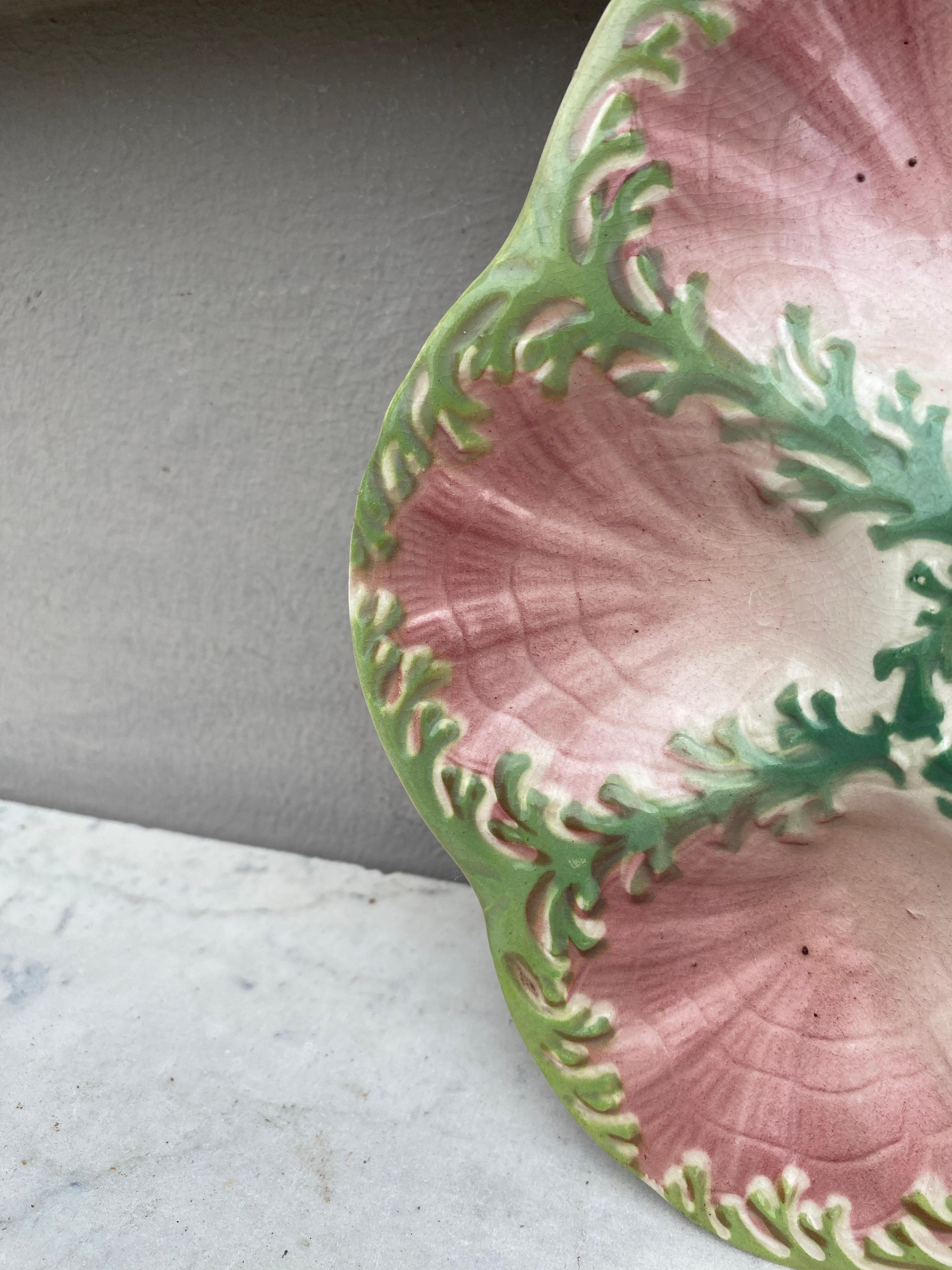 Aesthetic Movement Majolica Seaweeds Oyster Plate Keller & Guerin Saint Clement, circa 1890 For Sale