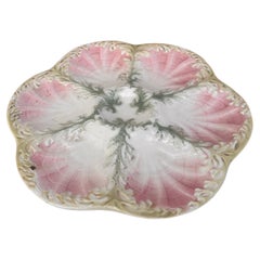 Assiette à huîtres en majolique aux algues Keller & Guerin Saint Clement, vers 1890