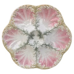 Assiette à huîtres en majolique aux algues Keller & Guerin Saint Clement, vers 1890