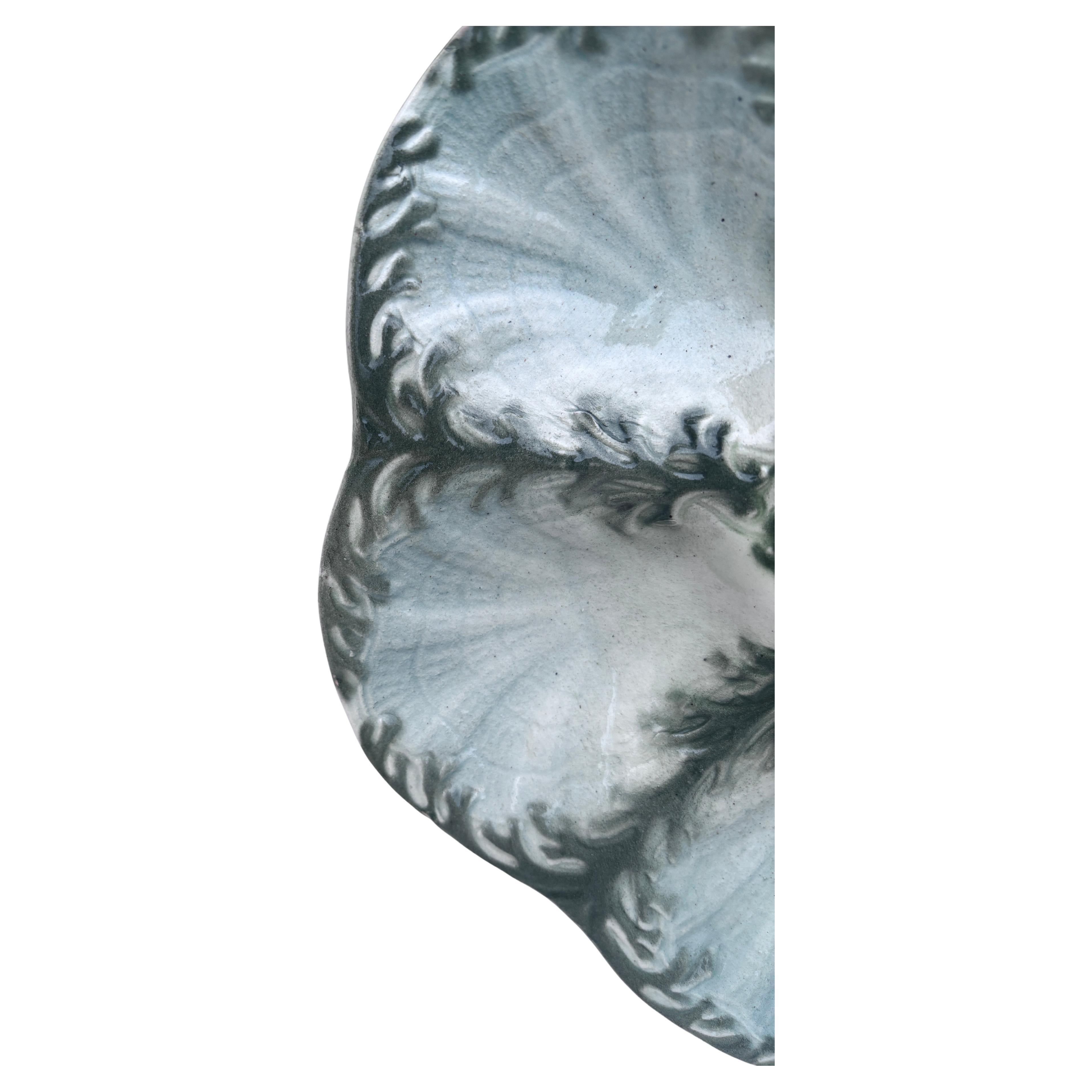 Art Nouveau Majolica Seaweeds Oyster Plate Keller & Guerin Saint Clement For Sale