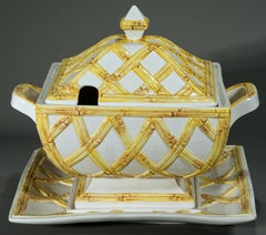 Majolica Serving Tureen & Lid Chippendale Bamboo Decor, Italy 1960s