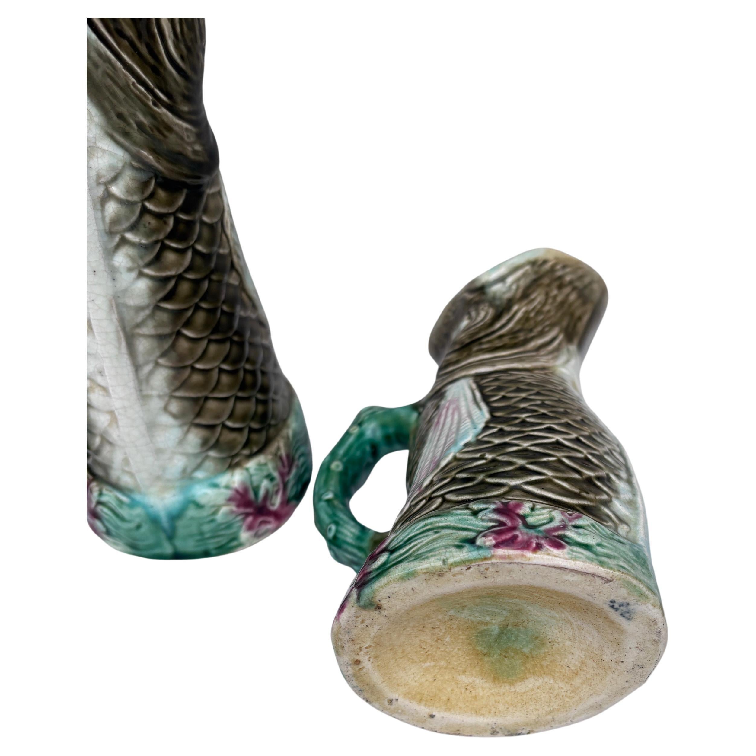 Late 19th Century Majolica Set of 3 Graduated Fish Pitchers Circa 1890 For Sale