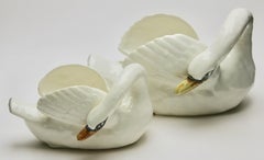 Majolica Set of White Swans Jardinière Stamped Imperiale Nimy Belgium circa 1900