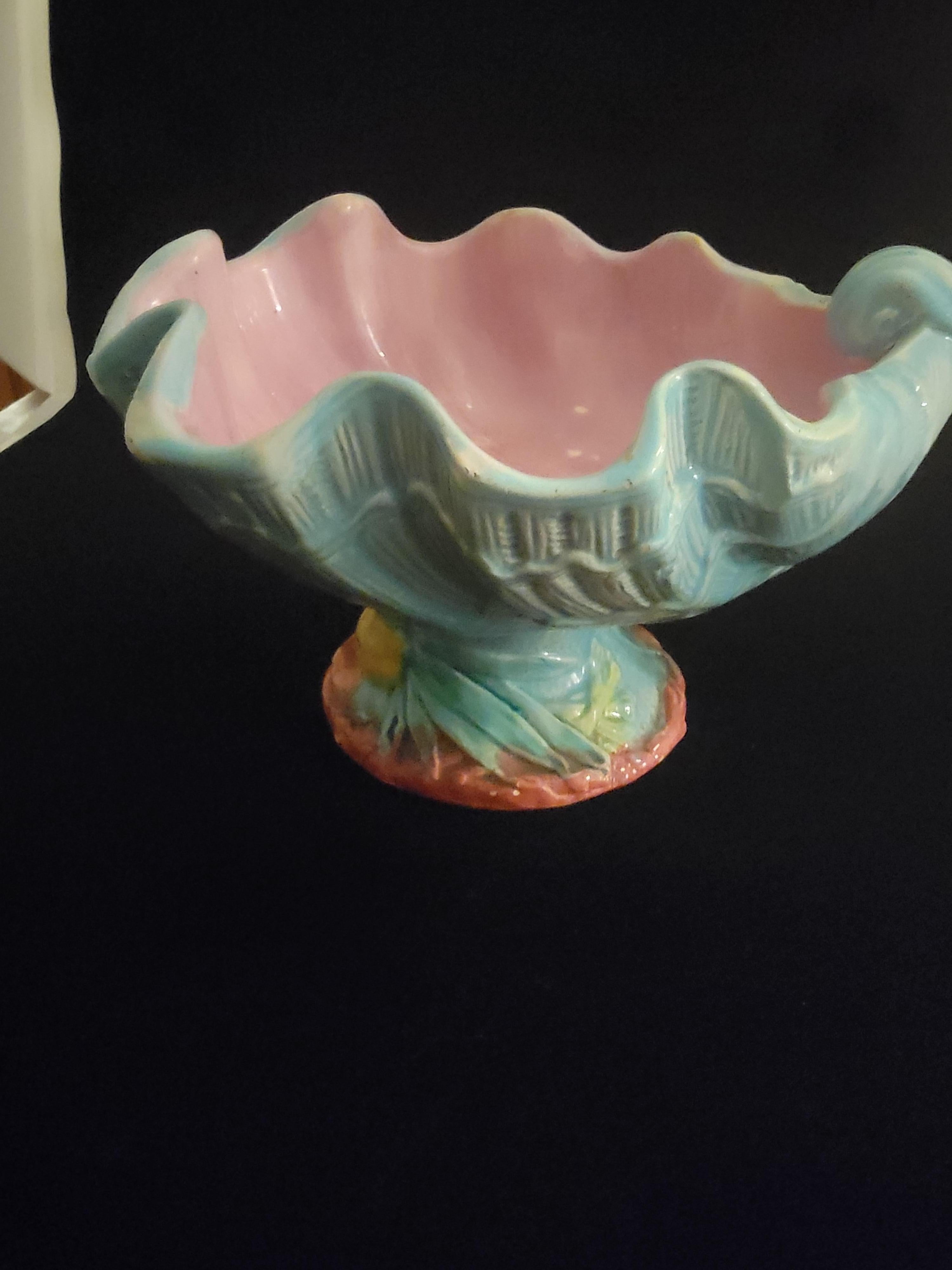 High Victorian Majolica Shell Centerpiece with Pedestal For Sale