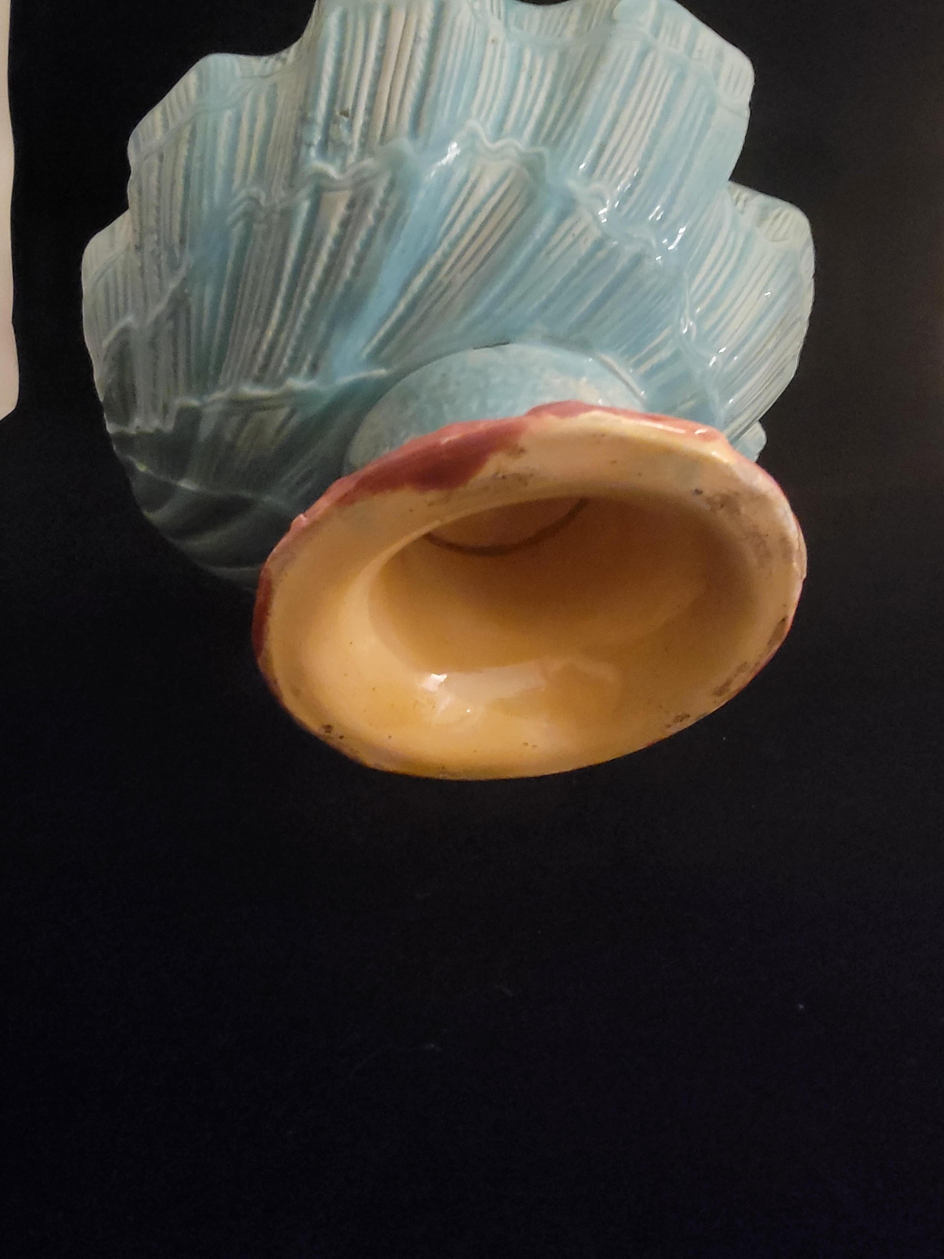 Majolica Shell Centerpiece with Pedestal In Good Condition For Sale In Milton, DE