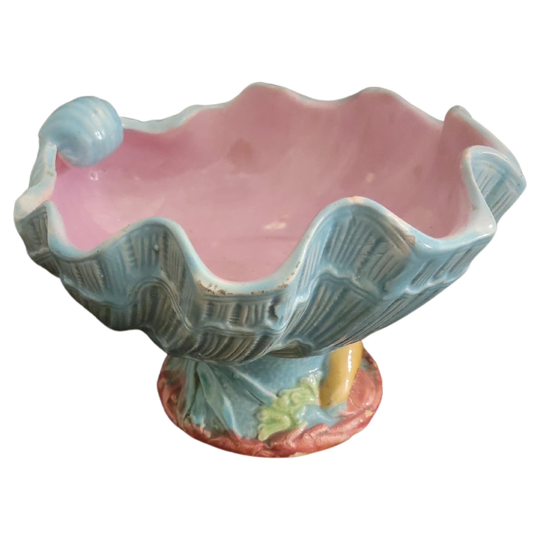 Majolica Shell Centerpiece with Pedestal For Sale
