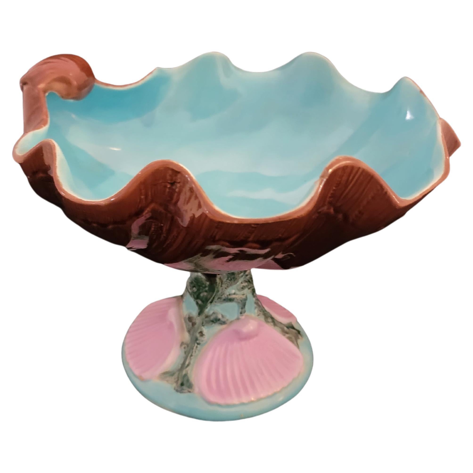 Majolica Shell Compote by Holdcroft For Sale