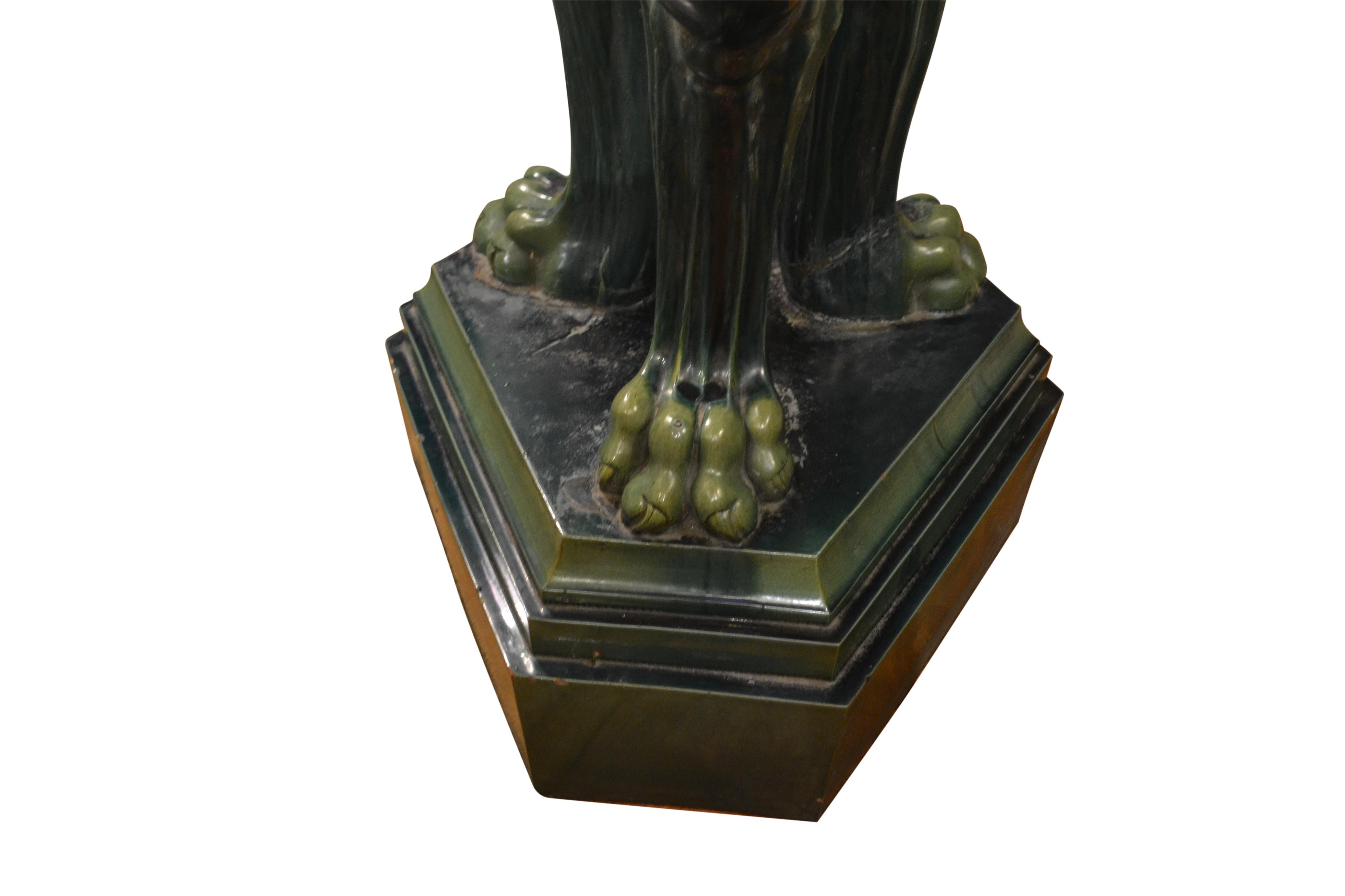 Terracotta 19th Century  Grand Tour Majolica English Trapezophorus Tripod Pedestal For Sale
