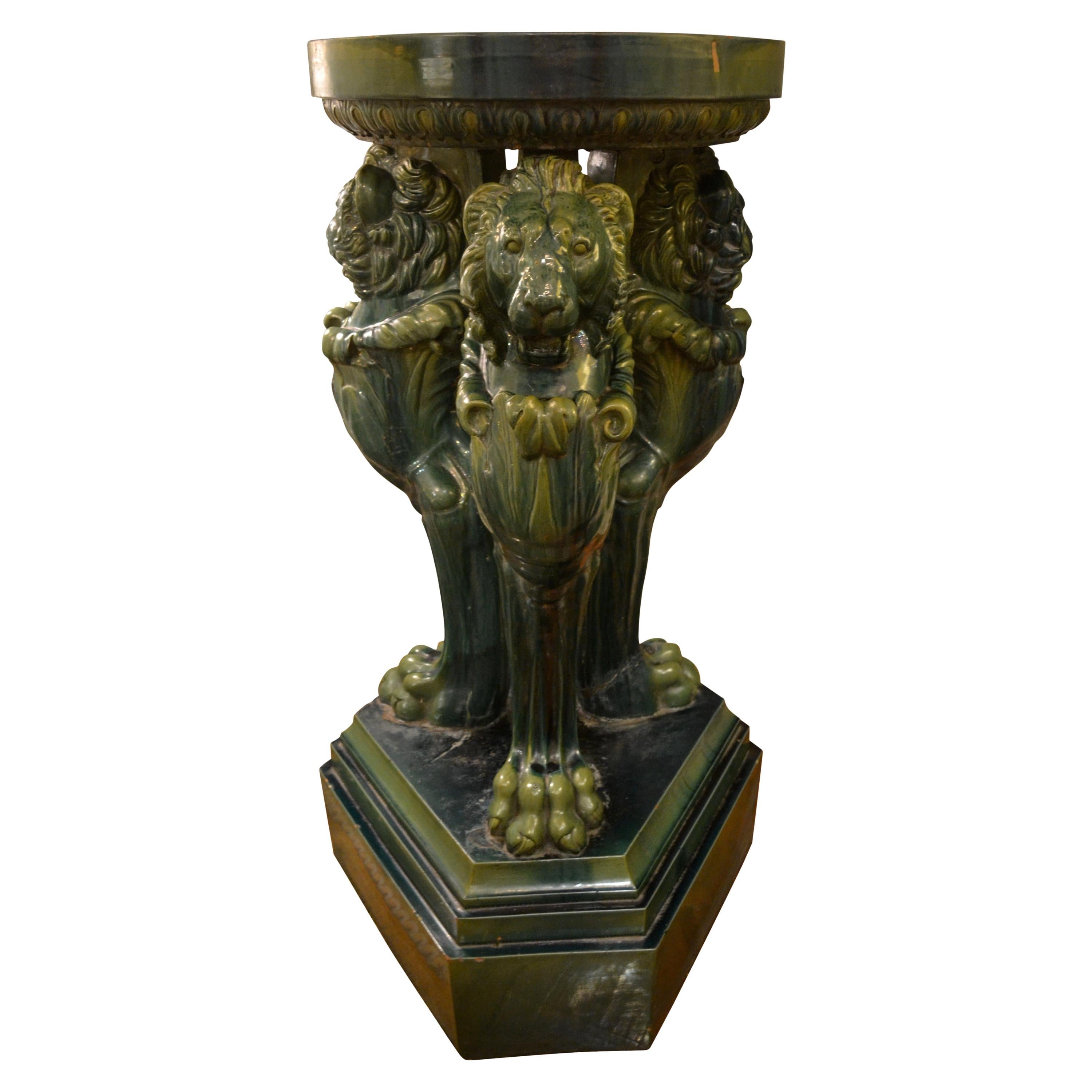 19th Century  Grand Tour Majolica English Trapezophorus Tripod Pedestal For Sale