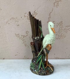 Majolica Stork Vase Delphin Massier, circa 1890