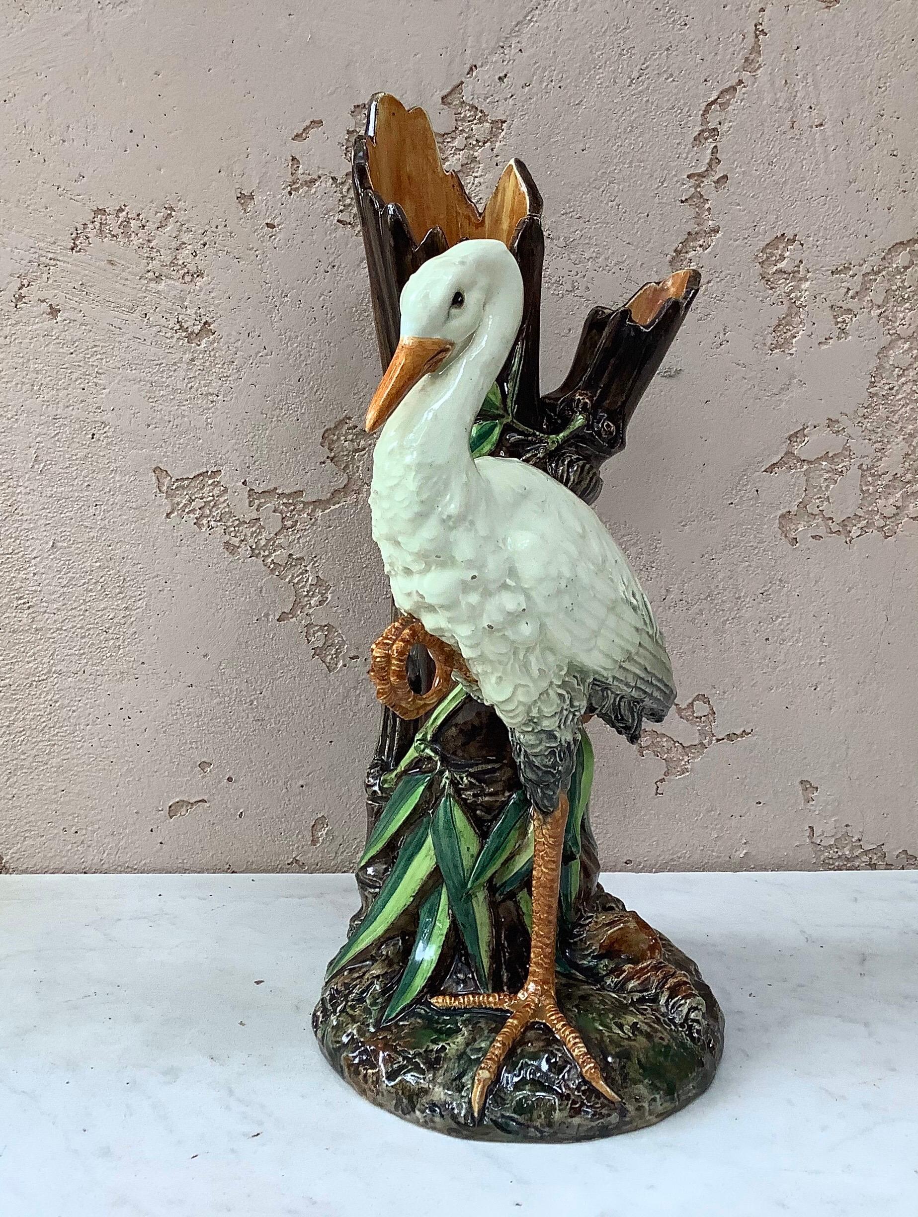 Art Nouveau Majolica Stork Vase Delphin Massier, circa 1890 For Sale