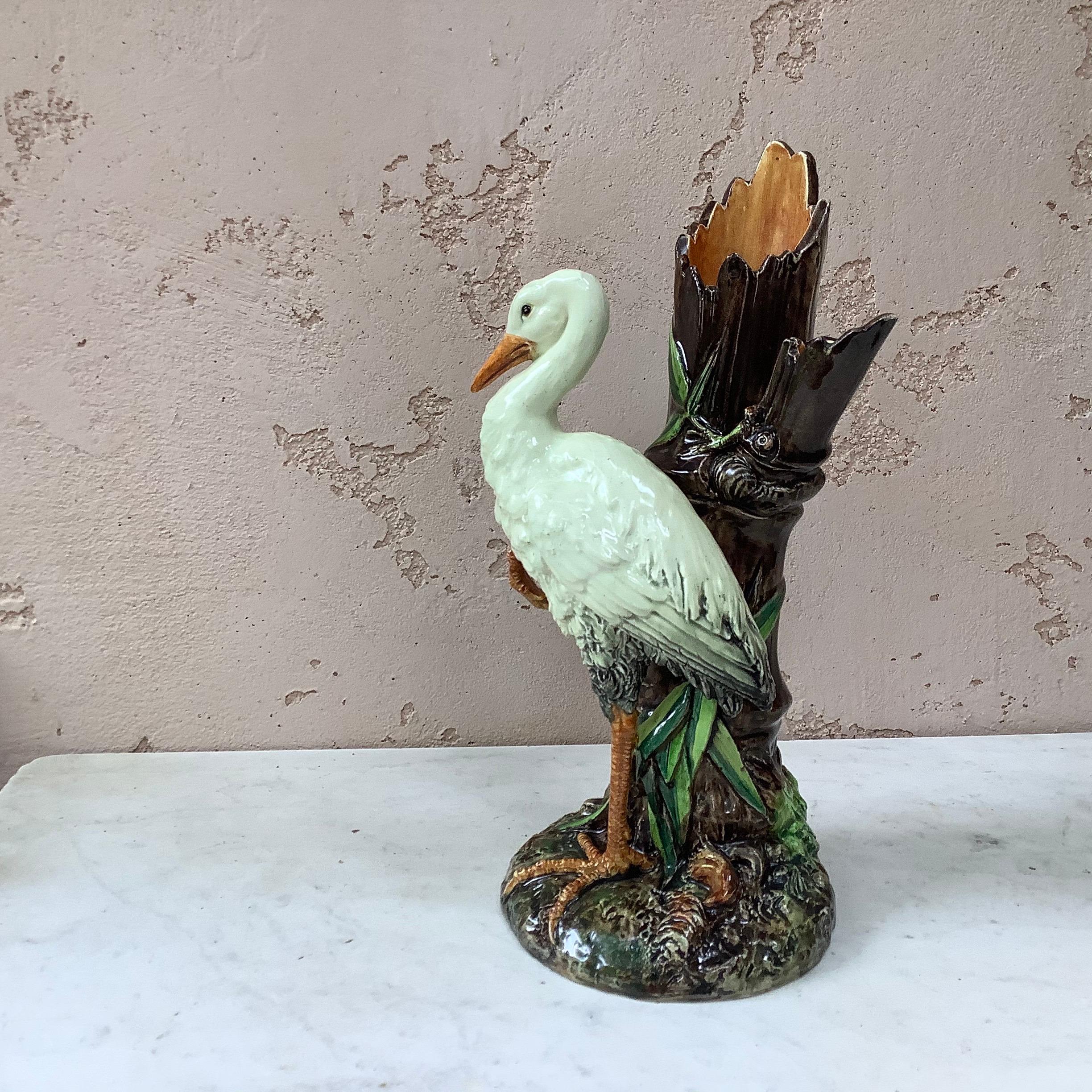 Majolica Stork Vase Delphin Massier, circa 1890 For Sale 2