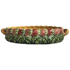 Majolica Strawberries Oval Basket Sarreguemines, circa 1920