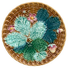 Antique Majolica Strawberries Plate Clairefontaine, circa 1890