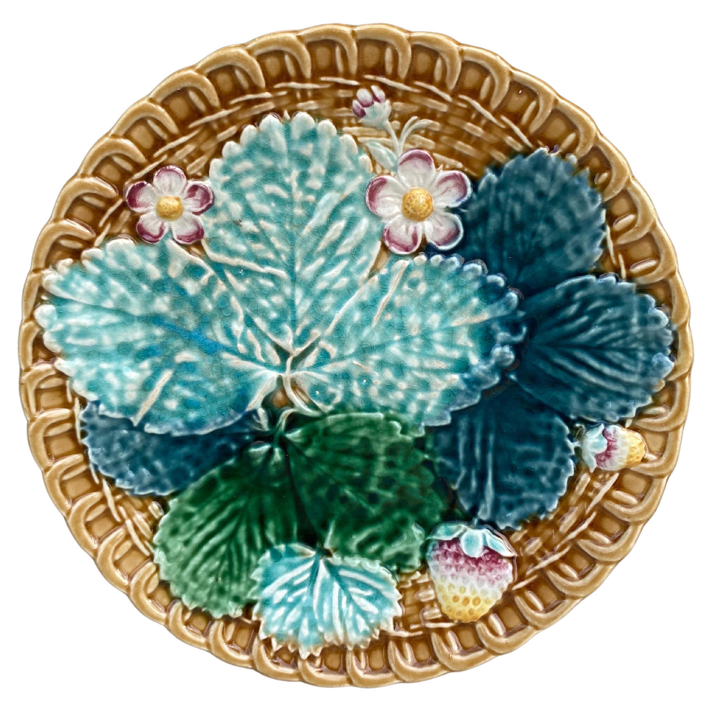 Majolica Strawberries Plate Clairefontaine, circa 1890