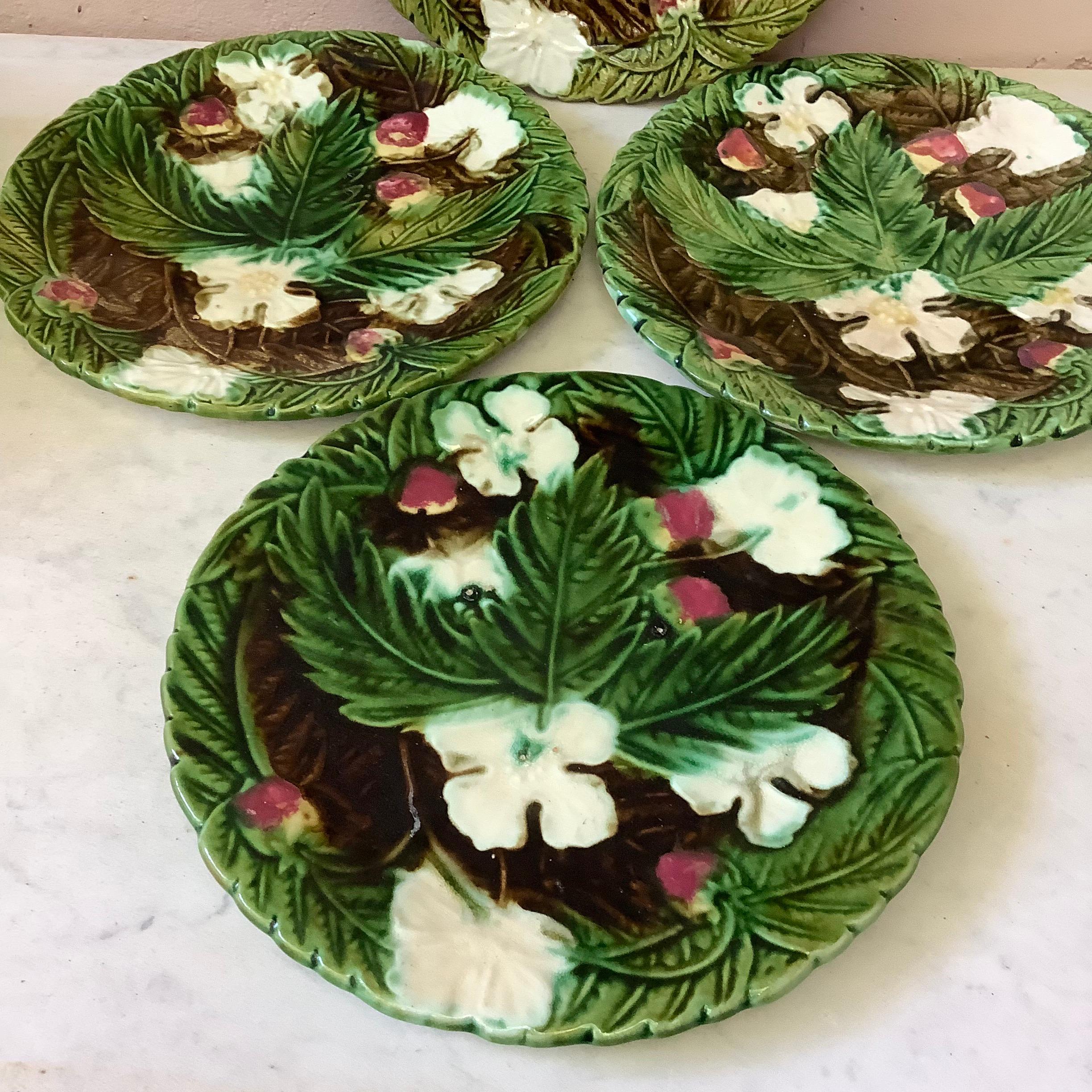 French Majolica Strawberries Plate Orchies, circa 1890