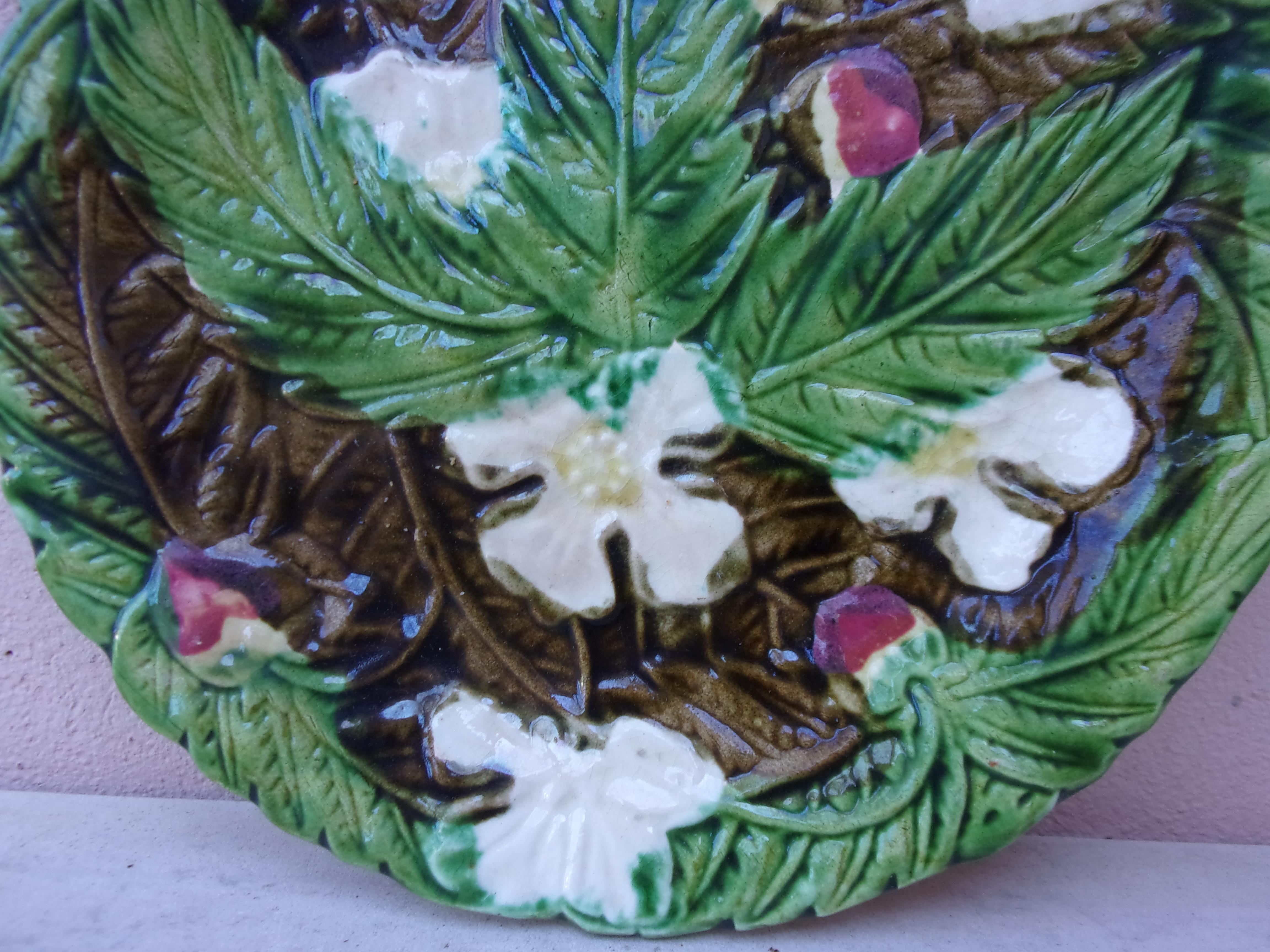 French Majolica Strawberries Plate Orchies, circa 1890 For Sale