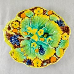 Majolica Strawberry Leaf Dessert Tray by Samuel Alcock, England, 1850